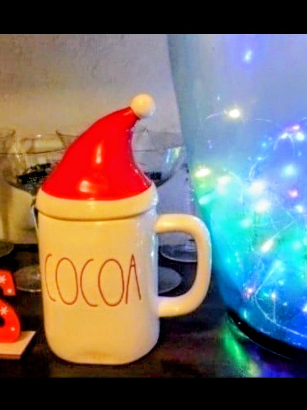 Rae Dunn COCOA Mug with Red Santa Hat Lid